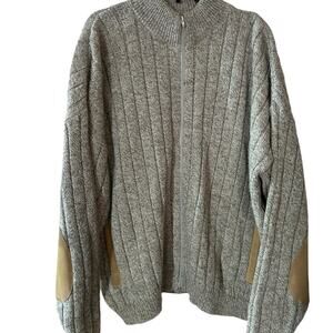 VTG Peconic Bay Traders Mens XXL Grandpa Sweater Wool Mock Neck Rib Full Zip Tan